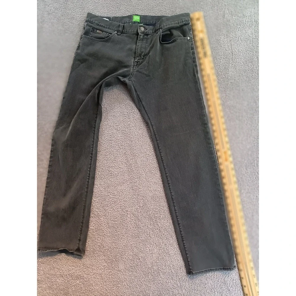 Hugo‎ Boss Green Straight Leg Jeans Men 36x32 Gray Stretch Designer Denim